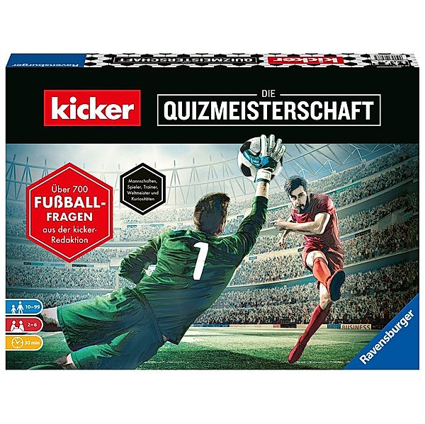 Ravensburger 26288 - kicker - Die Quizmeisterschaft, Spiel für Fußballfans, Quizspiel im kicker-Design ab 10 Jahren für