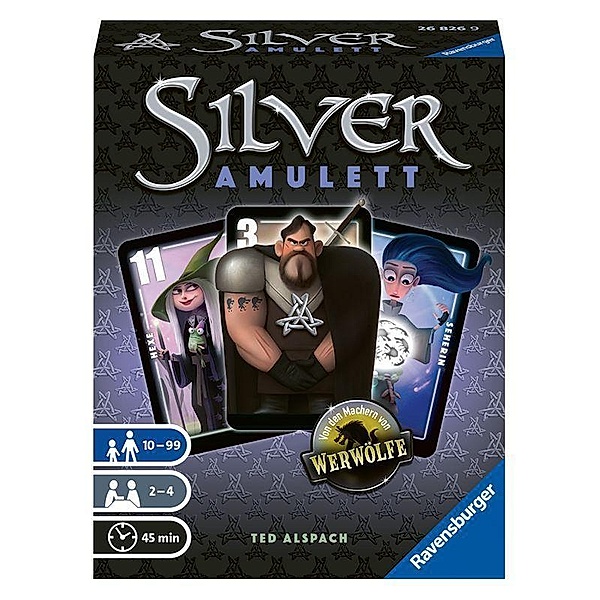 Ravensburger 26826 - Silver Amulett, Kartenspiel für 2-4 Spieler, Taktikspiel ab 10 Jahren, Charaktere von Werwölfe, Ted Alspach