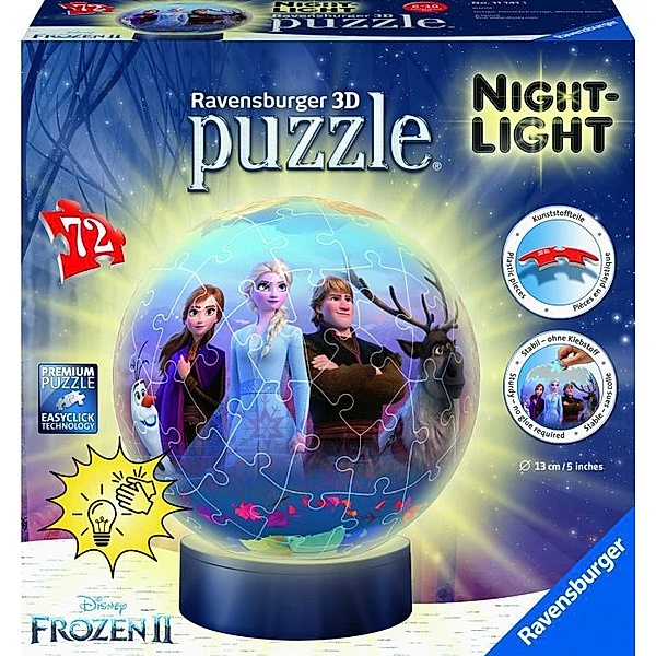 Ravensburger Verlag Ravensburger 3D Puzzle 11141 - Nachtlicht Puzzle-Ball Disney Frozen 2 - 72 Teile