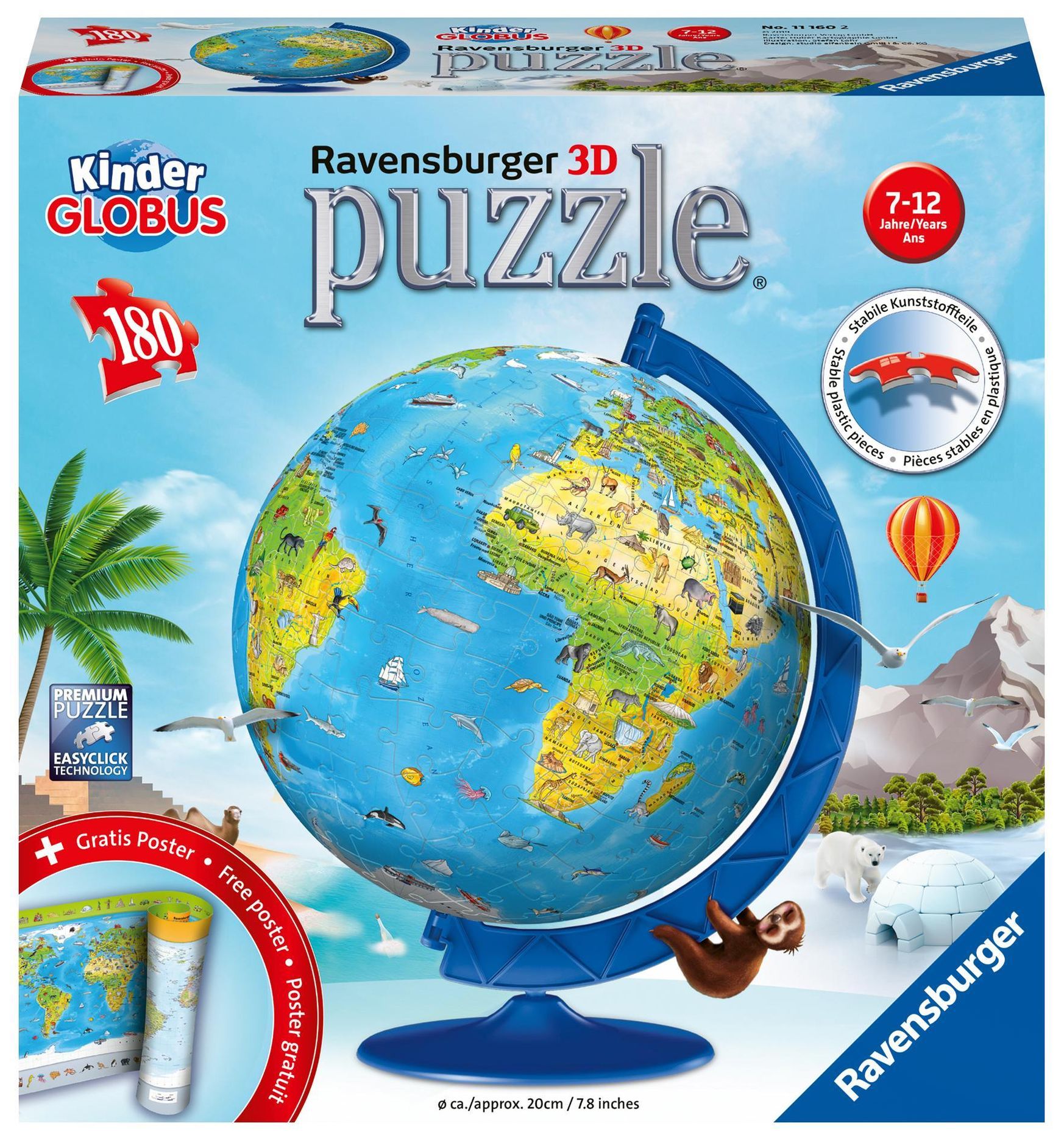 Ravensburger 3D Puzzle 11160 - Puzzle-Ball Kinderglobus in deutscher  Sprache - 180 Teile - Puzzle-Ball Globus für Kinder | Weltbild.de