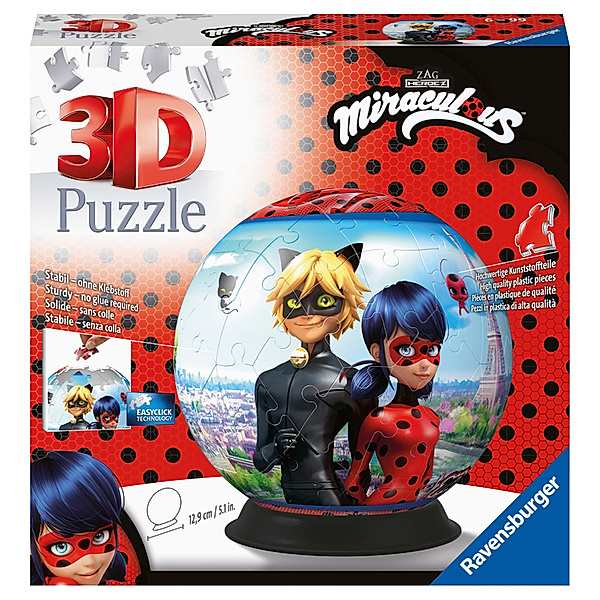 Ravensburger Verlag Ravensburger 3D Puzzle 11167 - Puzzle-Ball Miraculous - 72 Teile - Puzzle-Ball für Erwachsene und Kinder ab 6 Jahren
