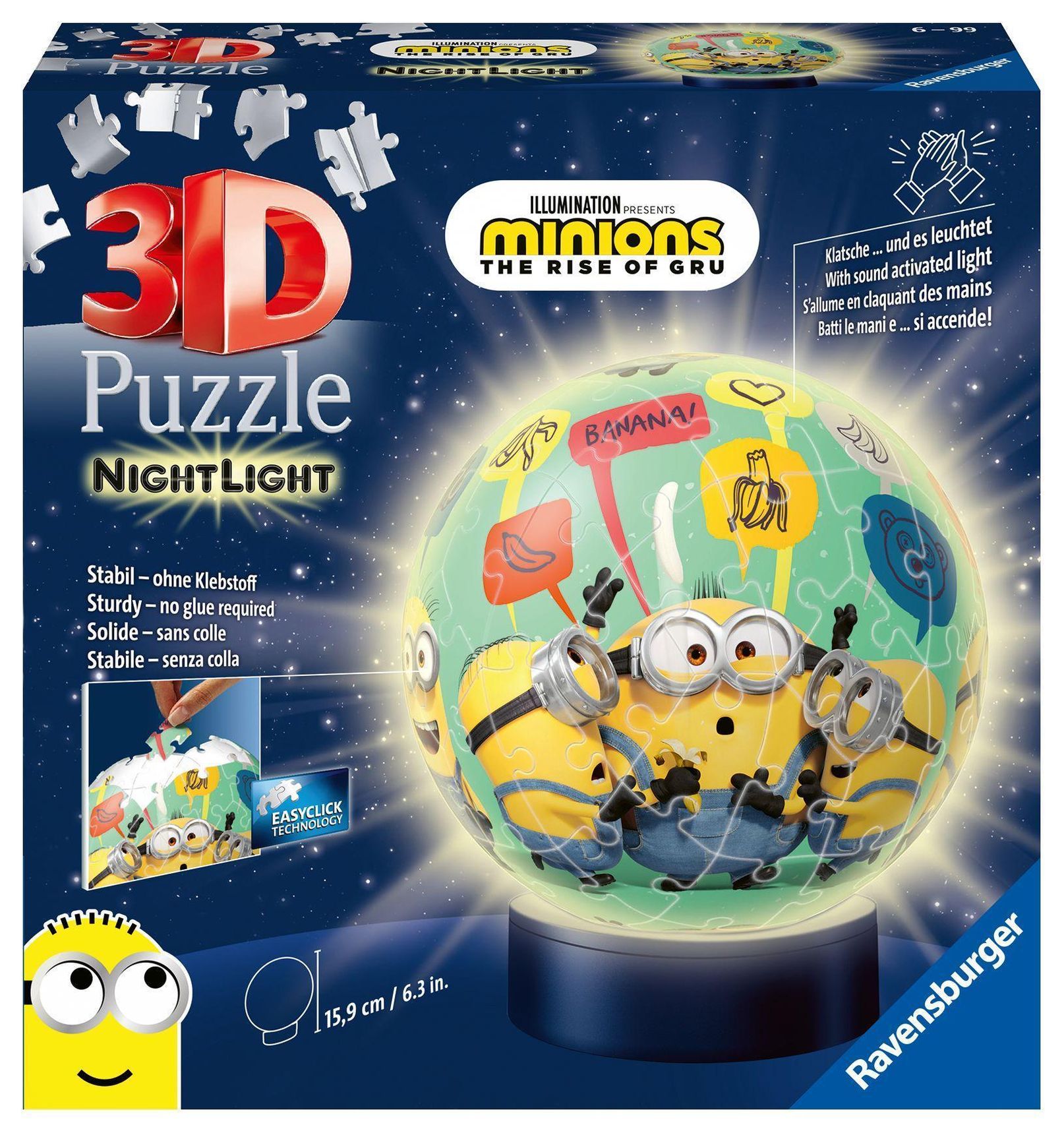 Ravensburger 3D Puzzle 11180 - Nachtlicht Puzzle-Ball Minions - 72 Teile -  ab 6 Jahren, LED Nachttischlampe mit Klatsch- | Weltbild.ch