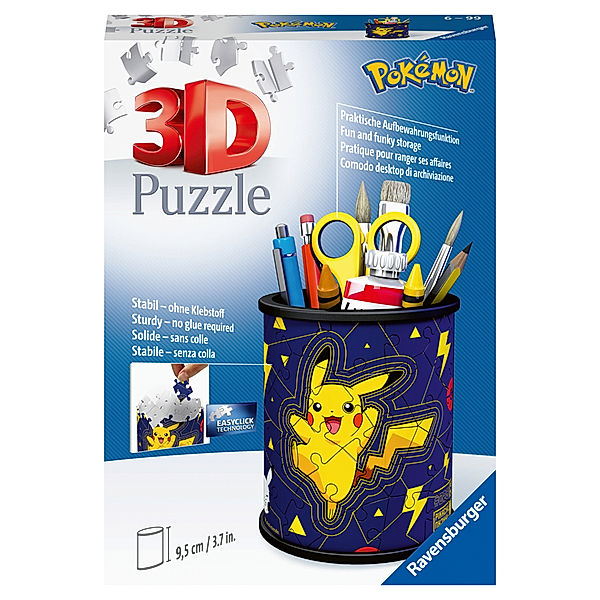 Ravensburger Verlag Ravensburger 3D Puzzle 11257 - Utensilo Pokémon Pikachu - 54 Teile - Stiftehalter für Pokémon Fans ab 6 Jahren, Schreibtisch-Organizer für Kinder