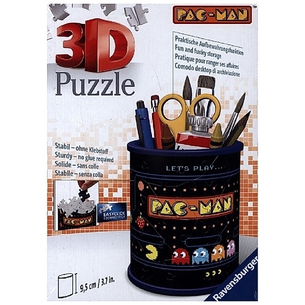 Ravensburger Verlag Ravensburger 3D Puzzle 11276 - Utensilo Pac-Man - 54 Teile - Stiftehalter für Pac-Man Fans ab 6 Jahren, Schreibtisch-Organizer für Kinder