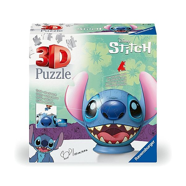 Ravensburger 3D Puzzle 11574 - Puzzle-Ball Stitch - Puzzleball mit ansteckbaren Ohren - für kleine und grosse Stitch und Disney Fans ab 6 Jahren