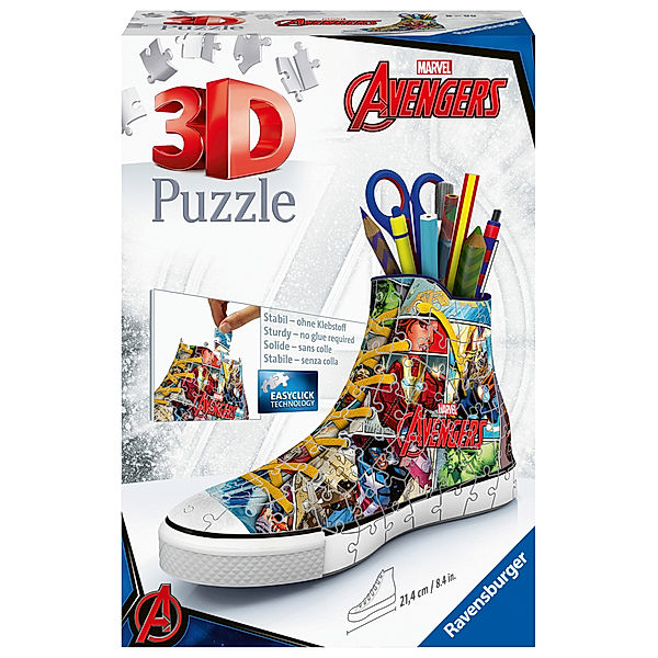 Ravensburger Verlag Ravensburger 3D Puzzle 12113 - Sneaker Avengers - 108 Teile - praktischer Stiftehalter im Marvel Avengers Design ab 8 Jahren