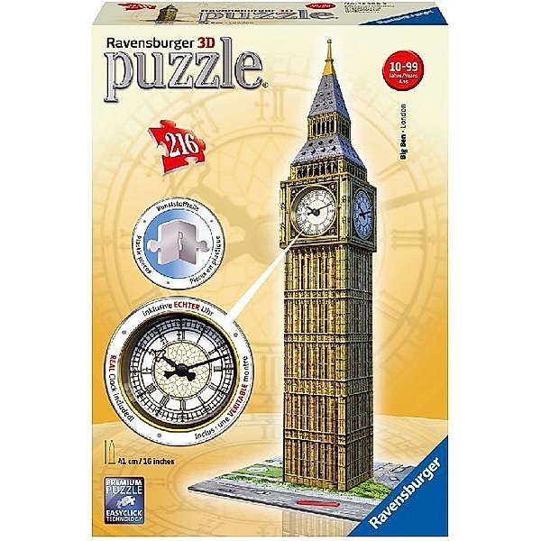 Ravensburger Verlag Ravensburger 3D Puzzle 12586 - Big Ben mit Uhr - 216 Teile - Das weltbekannte Londoner Wahrzeichen zum selber Puzzeln ab 8 Jahren