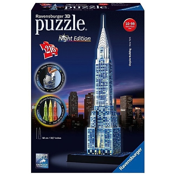 Ravensburger Verlag Ravensburger 3D Puzzle 12595 - Chrysler Building bei Nacht - 216 Teile - für Wolkenkratzer Fans ab 8 Jahren
