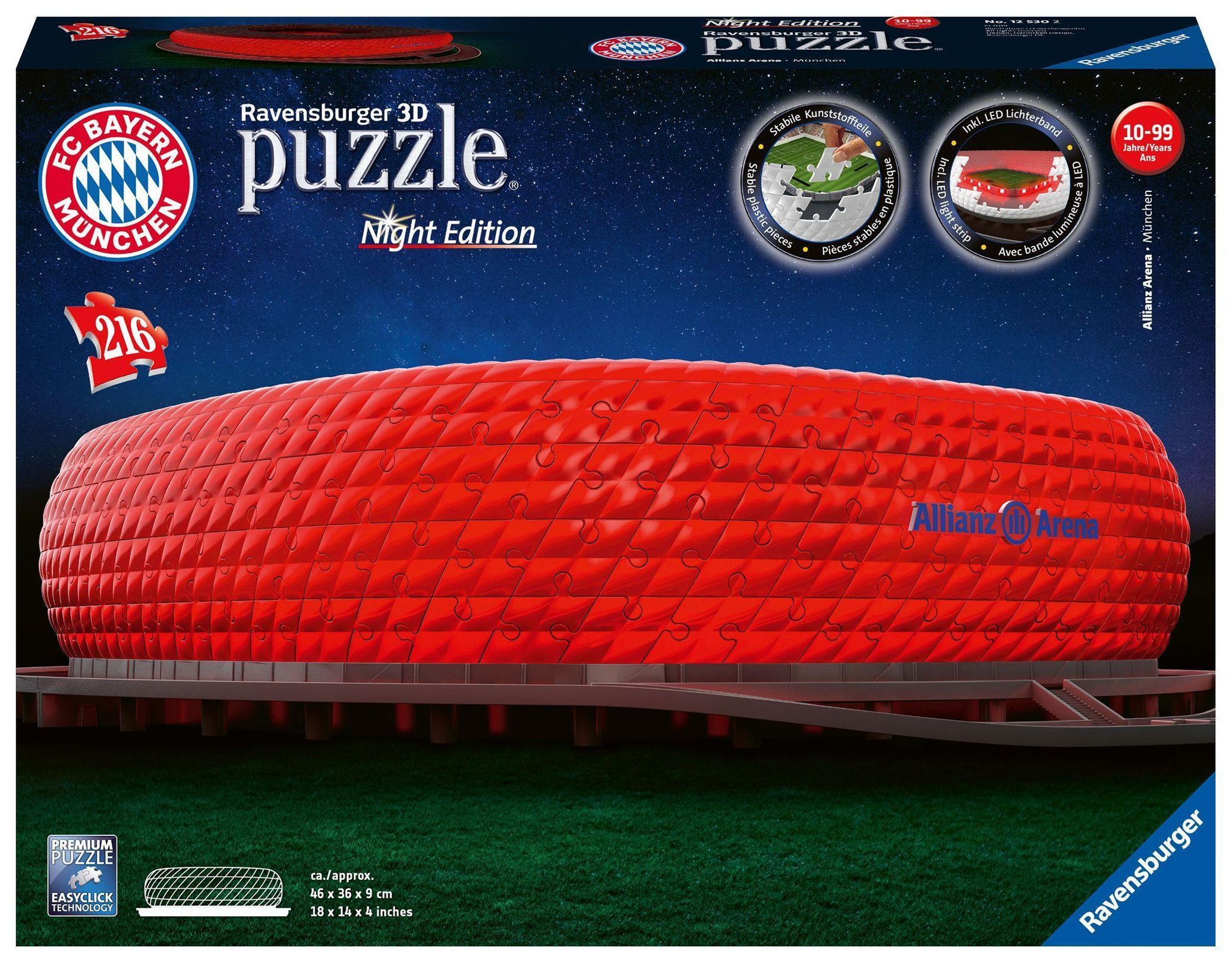 Ravensburger 3D Puzzle Allianz Arena bei Nacht 12530 - Bayern München  Fanartikel - leuchtet im Dunkeln | Weltbild.ch