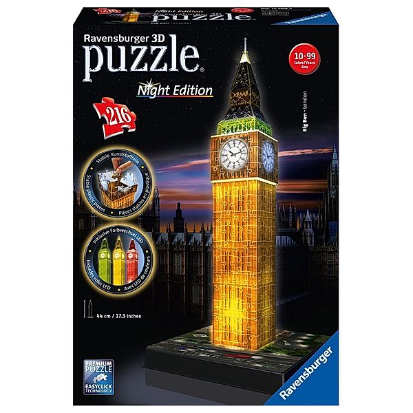 Ravensburger 3D Puzzle Big Ben bei Nacht 12588 - Das berühmte Bauwerk als  Night Edition mit LED | Weltbild.at