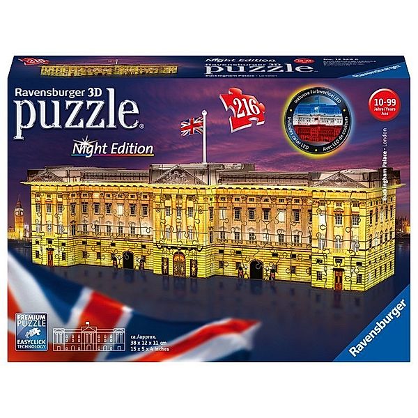 Ravensburger Verlag Ravensburger 3D Puzzle Buckingham Palace bei Nacht 12529 - leuchtet im Dunkeln - der Buckingham Palast zum selber Puzzeln ab 8 Jahren