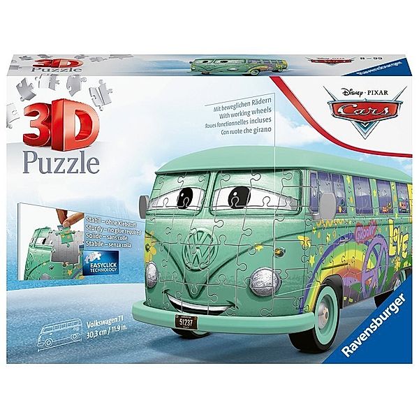 Ravensburger Verlag Ravensburger 3D Puzzle Cars Fillmore 11185 - Der VW T1 Cars Fillmore als 3D Puzzle Fahrzeug für alle Disney/Pixar Cars Fans ab 8 Jahren