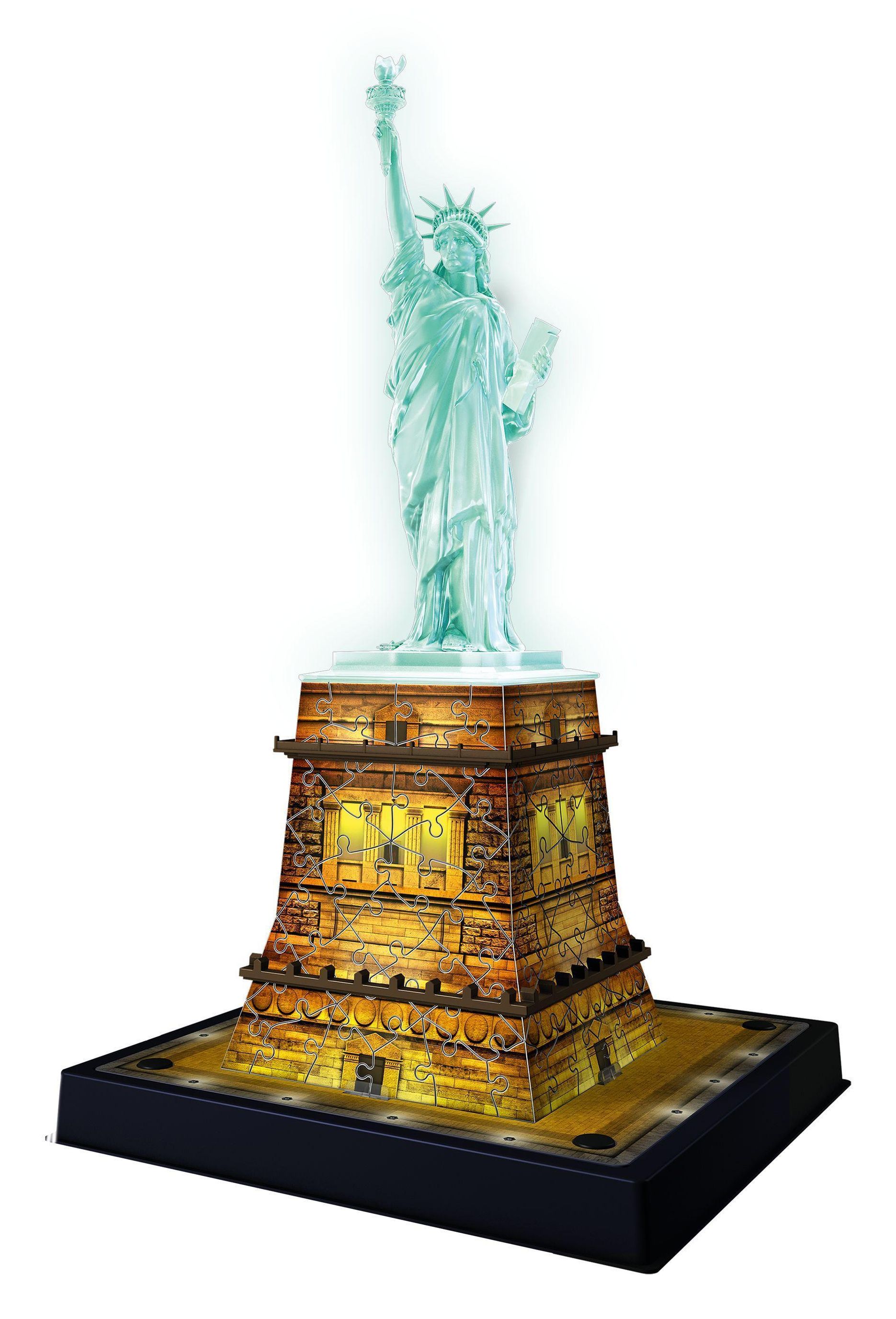 Ravensburger 3D Puzzle Freiheitsstatue bei Nacht 12596 - Das berühmte  Bauwerk in New York als Night Edition mit LED