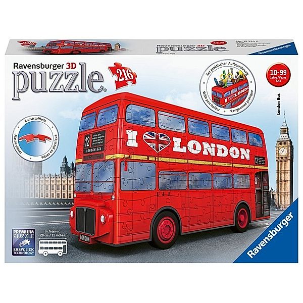 Ravensburger Verlag Ravensburger 3D Puzzle London Bus 12534 - 216 Teile - Das berühmte Fahrzeug Londons als 3D Puzzle für Erwachsene und Kinder ab 8 Jahren