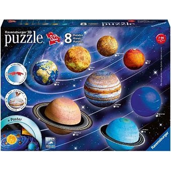 Ravensburger Verlag Ravensburger 3D Puzzle Planetensystem 11668 - Planeten als 3D Puzzlebälle - Sonn