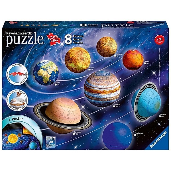 Ravensburger Verlag Ravensburger 3D Puzzle Planetensystem 11668 - Planeten als 3D Puzzlebälle - Sonn