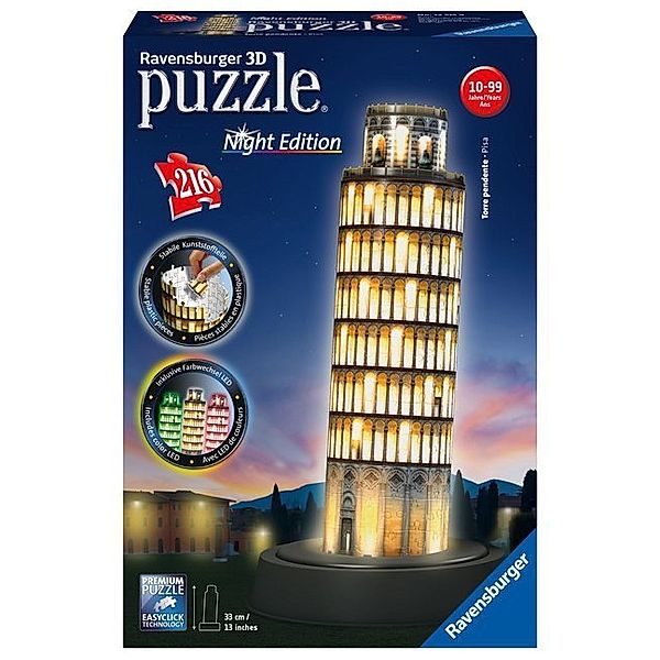 Ravensburger Verlag Ravensburger 3D Puzzle Schiefer Turm von Pisa bei Nacht 12515 - leuchtet im Dunkeln