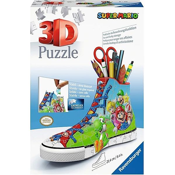 Ravensburger Verlag Ravensburger 3D Puzzle Sneaker Super Mario 11267 - praktischer Stiftehalter im Super Mario Design - 108 Teile - ab 8 Jahren