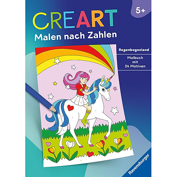 Ravensburger CreArt Malen nach Zahlen ab 5: Regenbogenland, Malbuch, 24 Motive