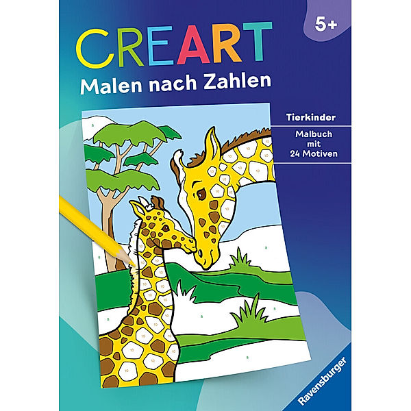 Ravensburger CreArt Malen nach Zahlen ab 5: Tierkinder, Malbuch, 24 Motive