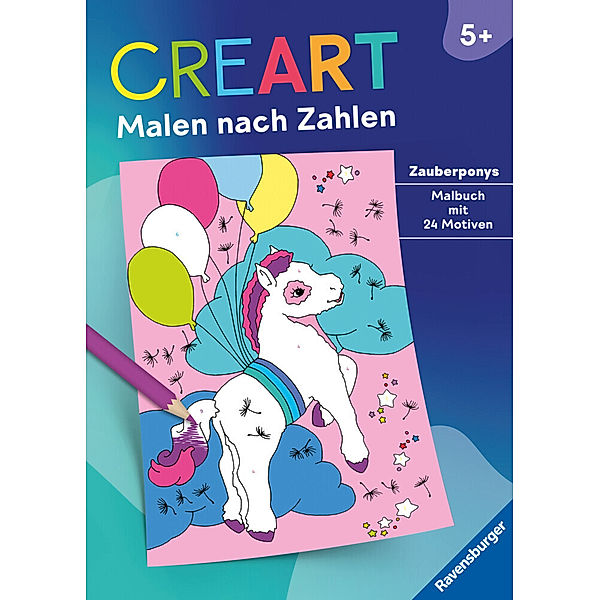 Ravensburger CreArt Malen nach Zahlen ab 5: Zauberponys, Malbuch, 24 Motive