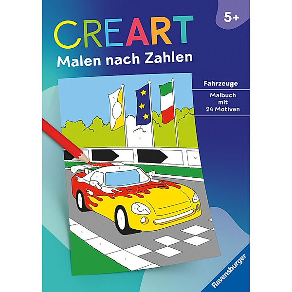 Ravensburger CreArt Malen nach Zahlen ab 5: Fahrzeuge, Malbuch, 24 Motive