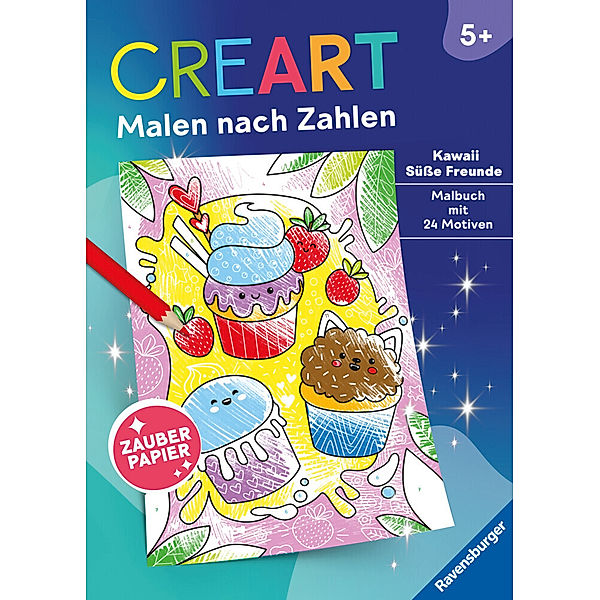 Ravensburger CreArt Malen nach Zahlen ab 5: Kawaii Süsse Freunde, Malbuch, 24 Motive, Zauberpapier