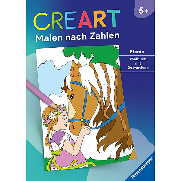 Ravensburger CreArt Malen nach Zahlen ab 5: Pferde, Malbuch, 24 Motive