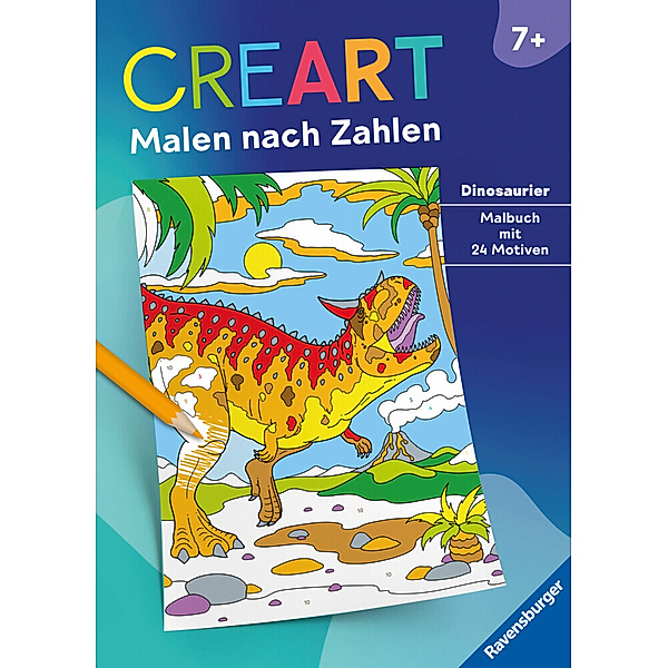 Ravensburger CreArt Malen nach Zahlen ab 7: Dinosaurier, Malbuch, 24 Motive