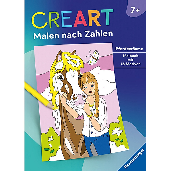 Ravensburger CreArt Malen nach Zahlen ab 7: Pferdeträume, Großes Malbuch, 48 Motive