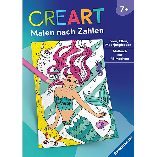 Ravensburger CreArt Malen nach Zahlen ab 7: Feen, Elfen, Meerjungfrauen, Großes Malbuch, 48 Motive