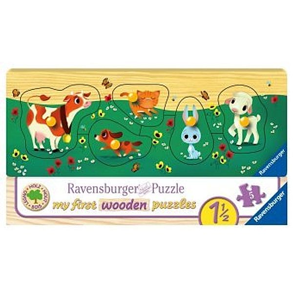 Ravensburger Kinderpuzzle - 03235 Liebste Tierfreunde - my first wooden puzzle mit 5 Teilen - Puzzle für Kinder ab 1,5 J