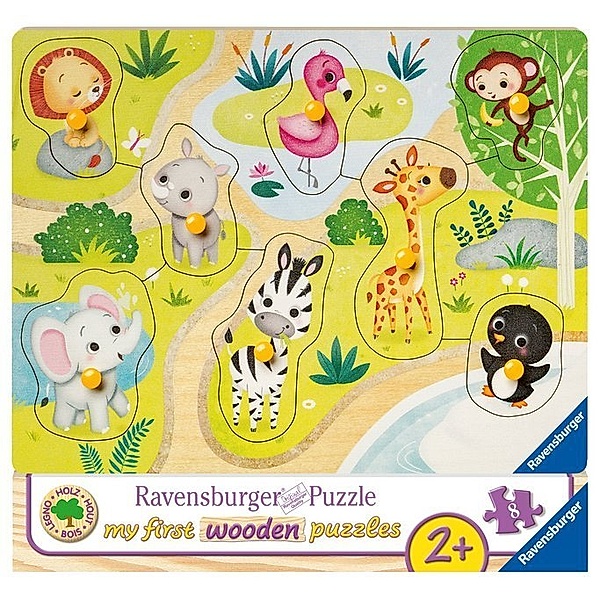 Ravensburger Verlag Ravensburger Kinderpuzzle - 03687 Unterwegs im Zoo - my first wooden puzzle mit 10 Teilen - Puzzle für Kinder ab 2 Jahren - Holzpuzzle