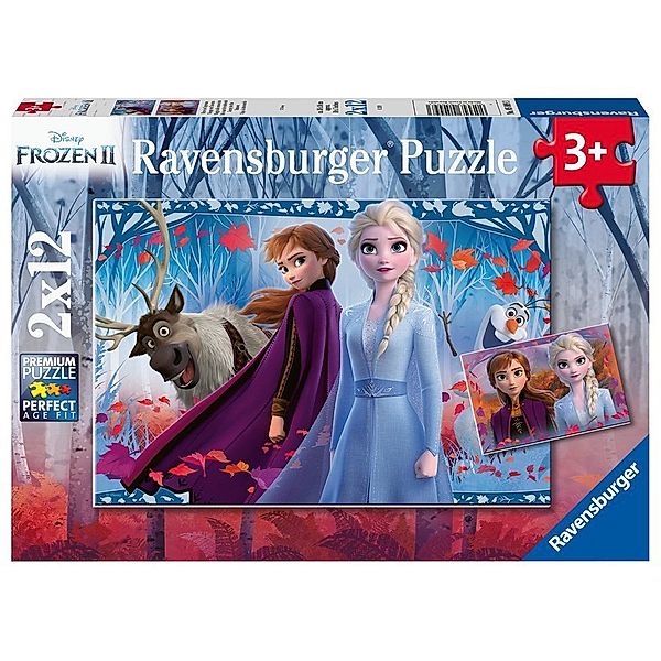 Ravensburger Verlag Ravensburger Kinderpuzzle - 05009 Reise ins Ungewisse - Puzzle für Kinder ab 3 Jahren, mit 2x12 Teilen, Puzzle mit Disney Frozen