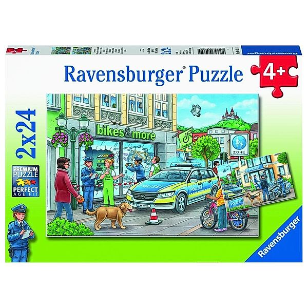 Ravensburger Kinderpuzzle - 05031 Unterwegs mit Polizeimeisterin Hannah - Puzzle für Kinder ab 4 Jahren, mit 2x24 Teilen