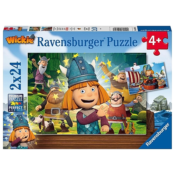 Ravensburger Kinderpuzzle - 05070 Unser kluges Köpfchen Wickie - Puzzle für Kinder ab 4 Jahren, mit 2x24 Teilen