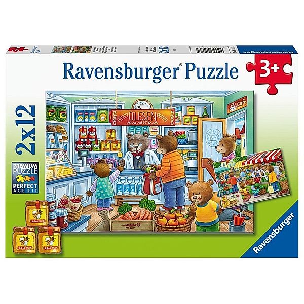Ravensburger Verlag Ravensburger Kinderpuzzle - 05076 Komm, wir gehen einkaufen - Puzzle für Kinder ab 3 Jahren, mit 2x12 Teilen