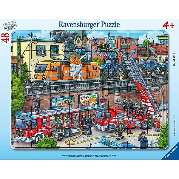 Ravensburger Kinderpuzzle - 05093 Feuerwehreinsatz an den Bahngleisen - Rahmenpuzzle für Kinder ab 4 Jahren, mit 48 Teilen