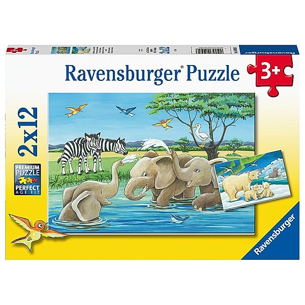 Ravensburger Verlag Ravensburger Kinderpuzzle - 05095 Tierkinder aus aller Welt - Puzzle für Kinder ab 3 Jahren, mit 2x12 Teilen
