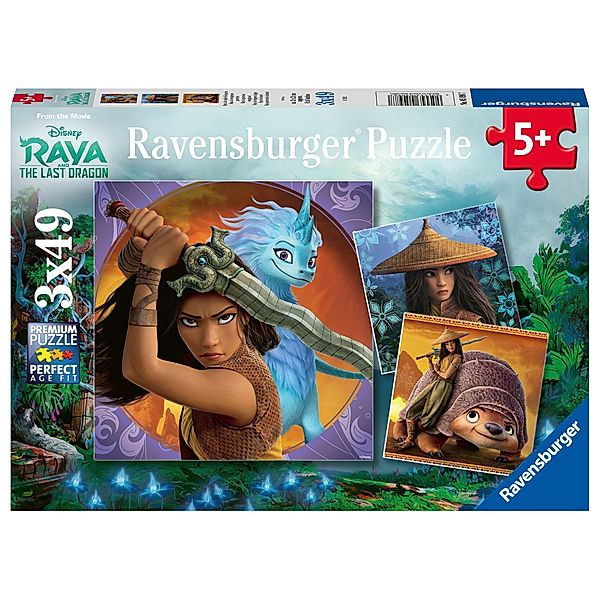 Ravensburger Kinderpuzzle - 05098 Raya, die tapfere Kriegerin - Puzzle für Kinder ab 5 Jahren, mit 3x49 Teilen