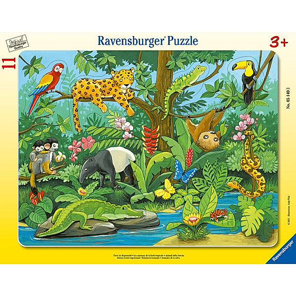 Ravensburger Verlag Ravensburger Kinderpuzzle - 05140 Tiere im Regenwald - Rahmenpuzzle für Kinder ab 3 Jahren, mit 11 Teilen