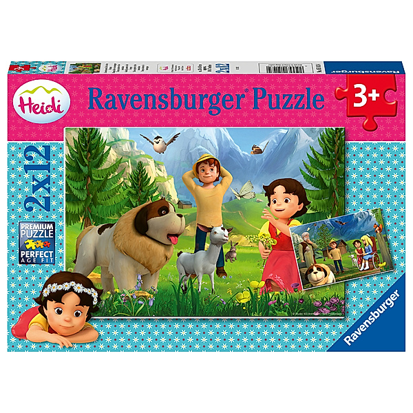 Ravensburger Verlag Ravensburger Kinderpuzzle - 05143 Gemeinsame Zeit in den Bergen - Puzzle für Kinder ab 3 Jahren, Heidi-Puzzle mit 2x12 Teilen