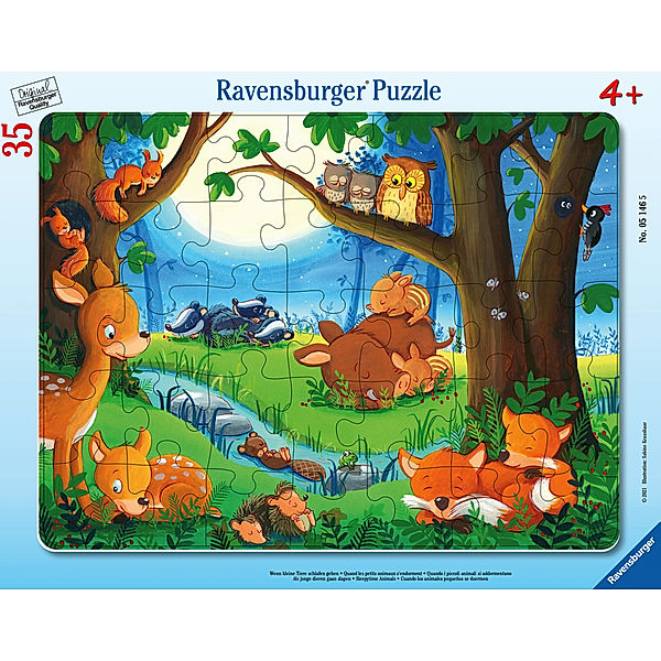 Ravensburger Verlag Ravensburger Kinderpuzzle - 05146 Wenn kleine Tiere schlafen gehen - Rahmenpuzzle für Kinder ab 3 Jahren, mit 35 Teilen