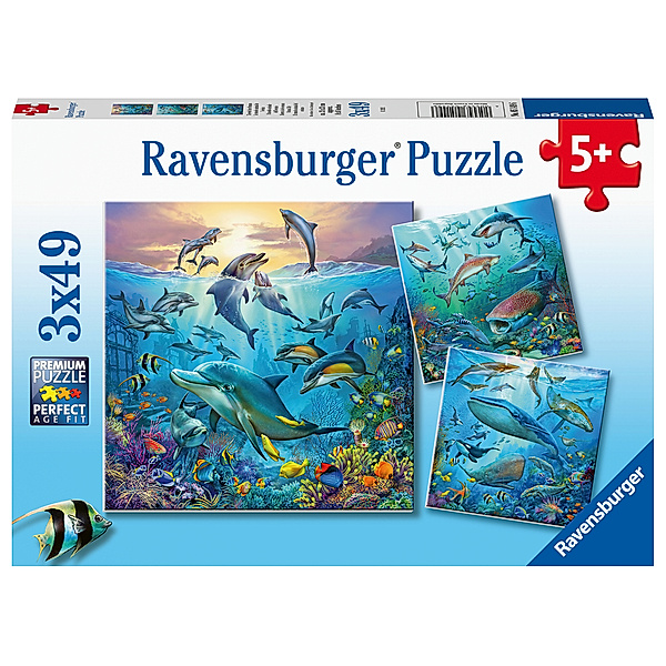 Ravensburger Verlag Ravensburger Kinderpuzzle - 05149 Tierwelt des Ozeans - Puzzle für Kinder ab 5 Jahren, mit 3x49 Teilen