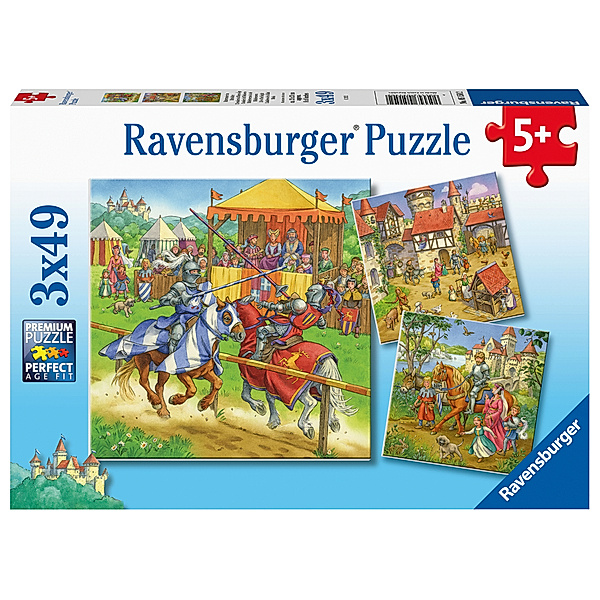 Ravensburger Verlag Ravensburger Kinderpuzzle - 05150 Ritterturnier im Mittelalter - Puzzle für Kinder ab 5 Jahren, mit 3x49 Teilen