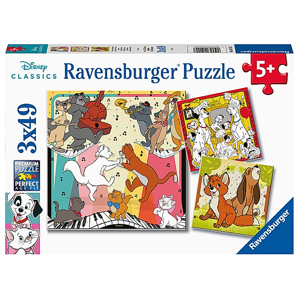 Ravensburger Verlag Ravensburger Kinderpuzzle - 05155 Tierisch gut drauf - Puzzle für Kinder ab 5 Jahren, Disney Puzzle mit 3x49 Teilen