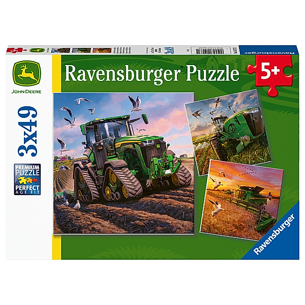 Ravensburger Verlag Ravensburger Kinderpuzzle 05173 - John Deere in Aktion - 3x49 Teile Puzzle für Kinder ab 5 Jahren