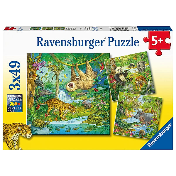 Ravensburger Verlag Ravensburger Kinderpuzzle - 05180 Im Urwald - Puzzle für Kinder ab 5 Jahren, mit 3x49 Teilen