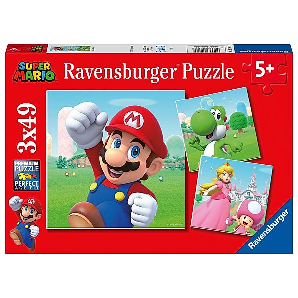 Ravensburger Kinderpuzzle 05186 - Super Mario - 3x49 Teile Puzzle für Kinder ab 5 Jahren