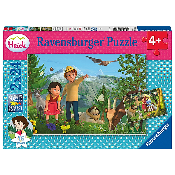 Ravensburger Verlag Ravensburger Kinderpuzzle 05672 - Heidi's Abenteuer - 2x24 Teile Heidi Puzzle für Kinder ab 4 Jahren